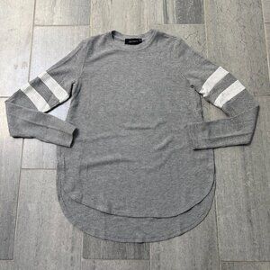 Six/Fifty Long Sleeve Waffle Thermal Top High Low Round Hem Gray Size Large